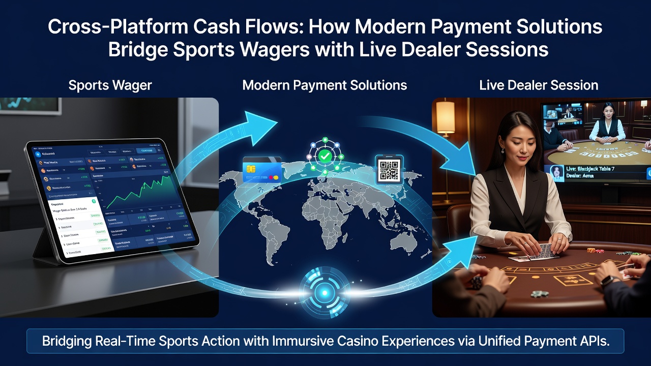 Diagram showing payment pathways between sportsbooks, live casino tables, and jackpot networks