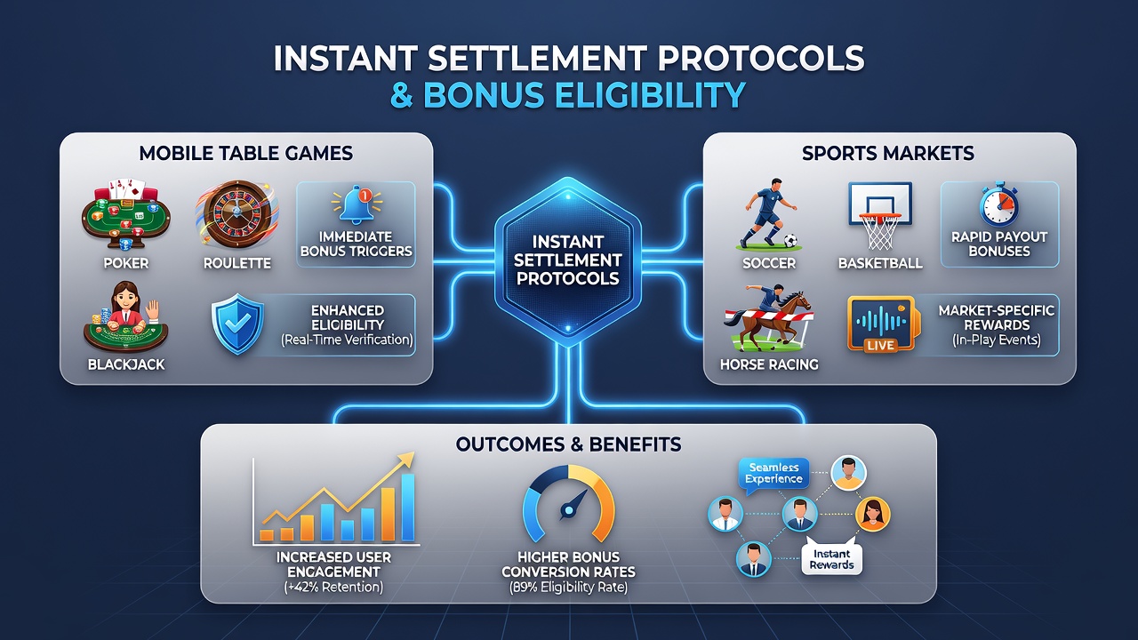 Diagram showing settlement speed affecting progressive jackpot contributions and sports bonus eligibility