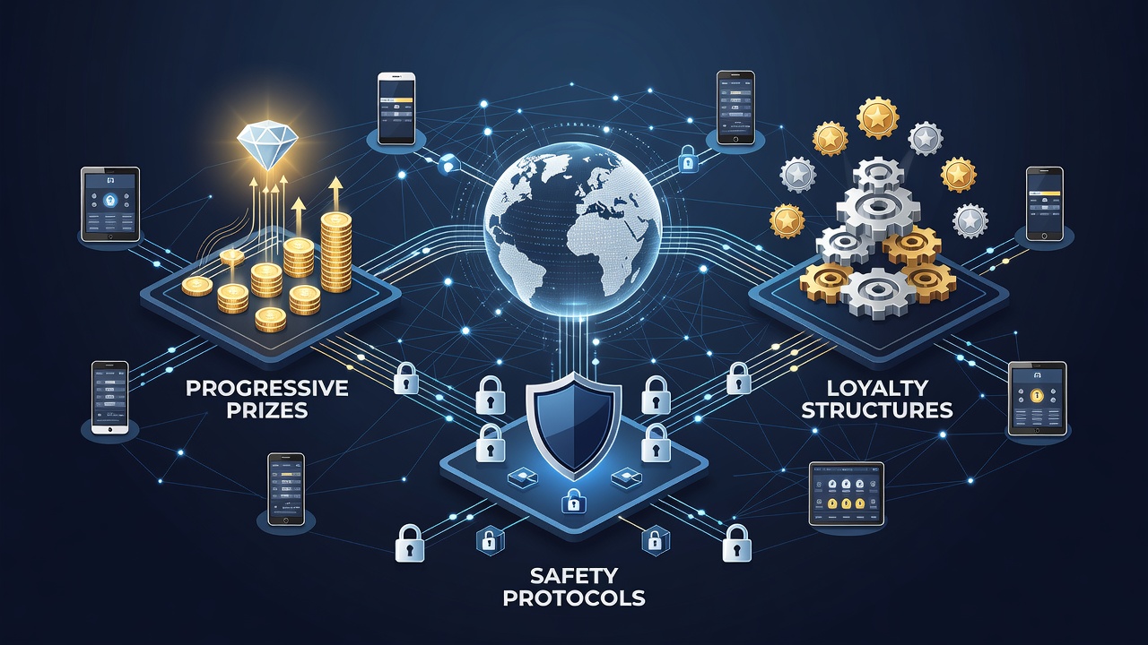 Transaction networks connecting mobile wagering platforms with progressive prizes and loyalty structures