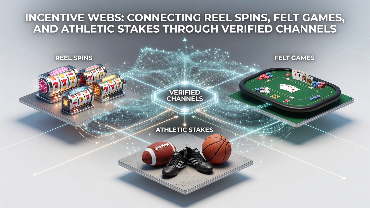Network diagram showing verified player accounts linking slot reels, table games, and sports betting platforms