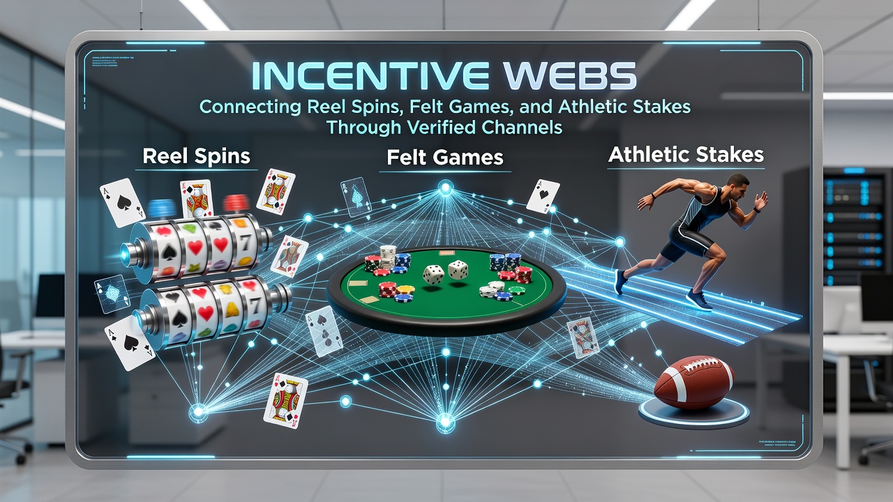 Illustration of interconnected gaming platforms with arrows showing points flowing between slots, tables, and sports betting under one verified account
