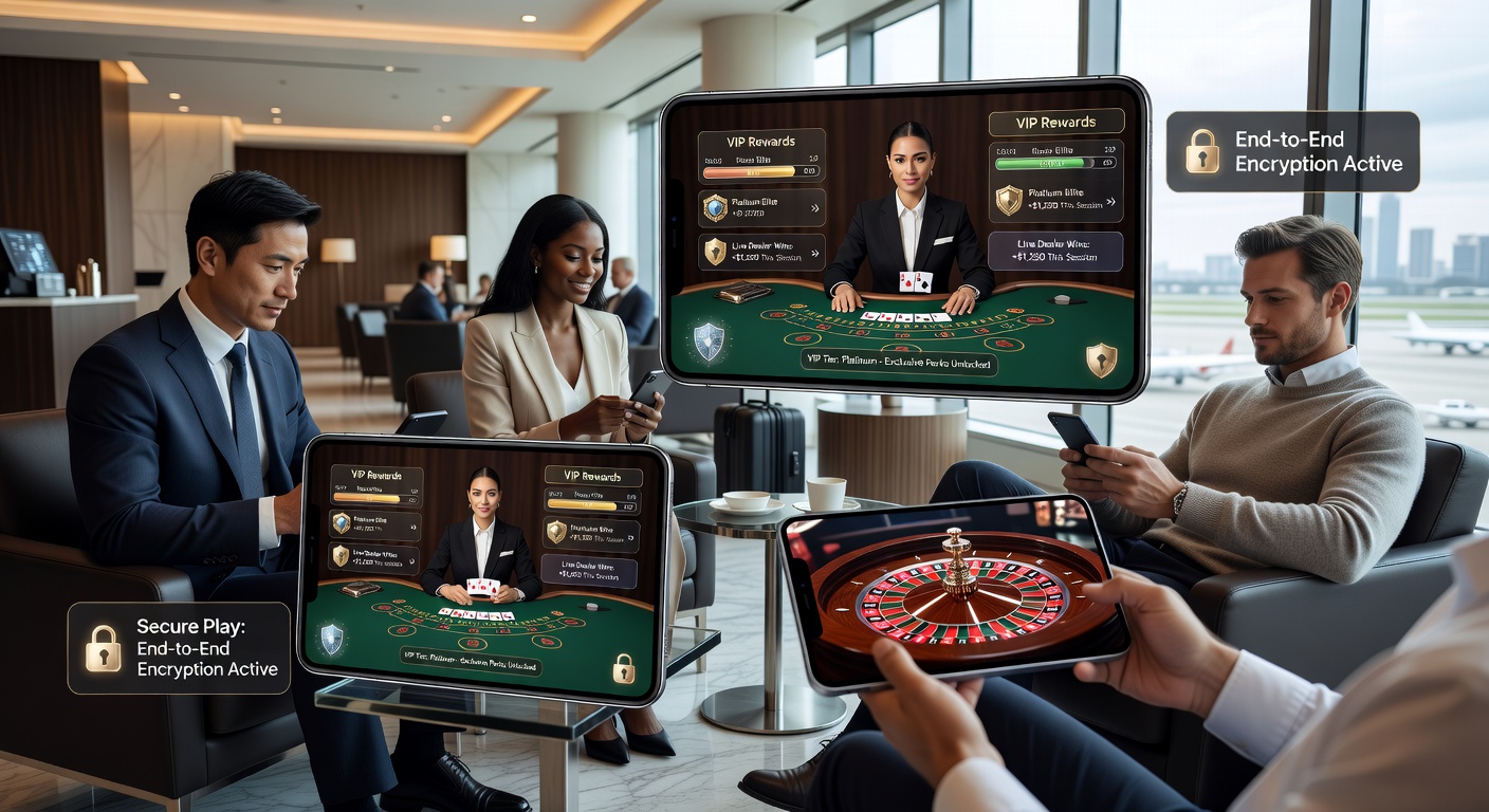 Close-up of a secure mobile casino app interface displaying VIP badge, encrypted lock icon, and jackpot counter ticking upward, emphasizing safety and high-stakes rewards