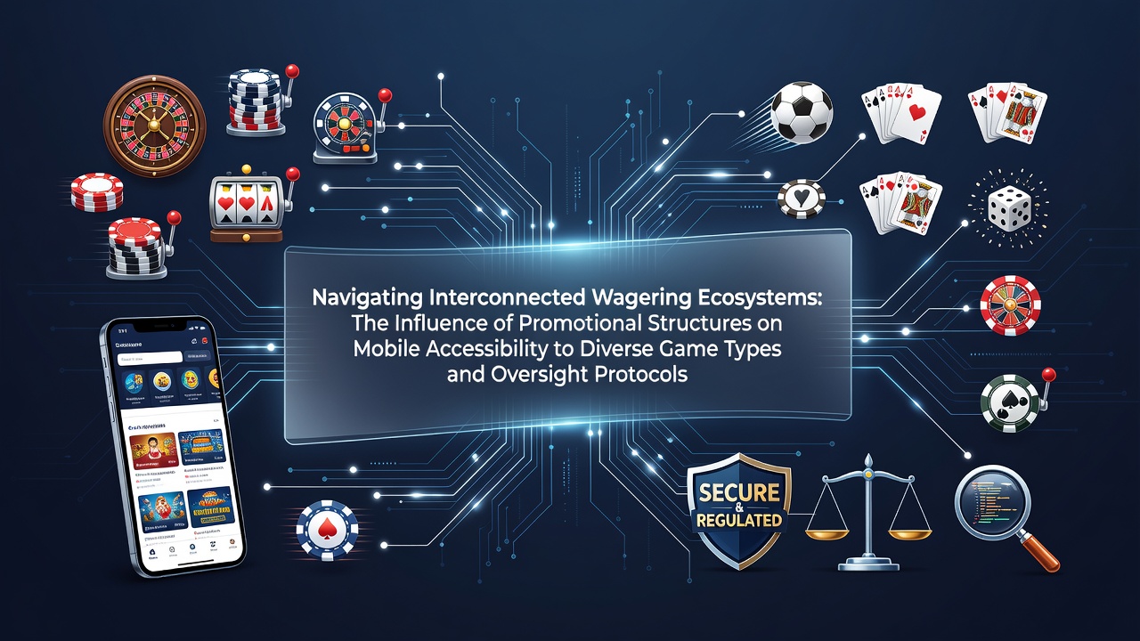 Mobile interface displaying interconnected casino games including slots, table games, and live dealer options with promotional banners