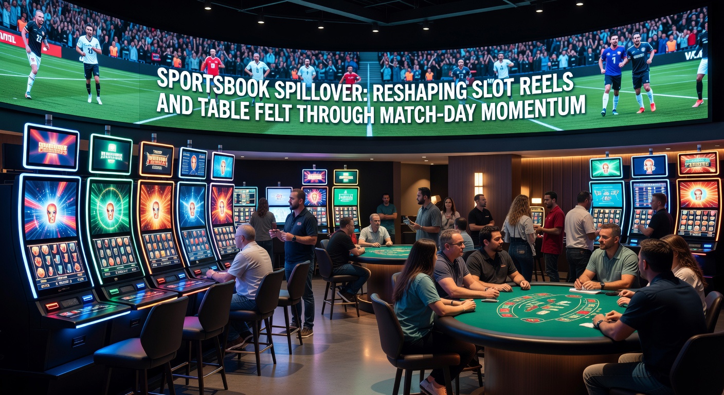 Dynamic slot machine screen with sports overlays during a live match, showing cascading reels and bonus multipliers
