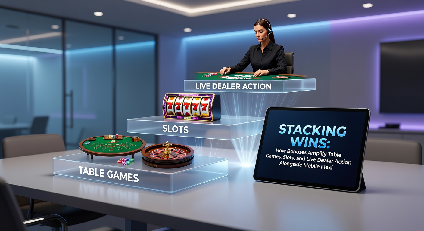 Smartphone screen capturing a live blackjack dealer with overlaid bonus notifications and mobile wallet icons, illustrating seamless on-the-go stacking of promotions