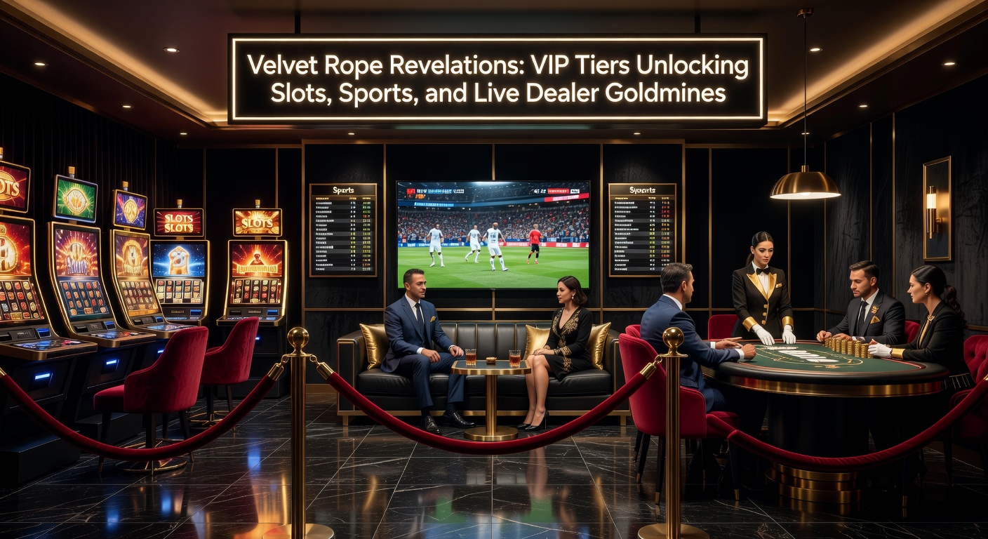 Illustration of velvet ropes parting to reveal glowing casino treasures like slot reels, sports arenas, and live dealer tables